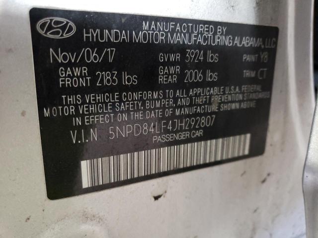 2018 HYUNDAI ELANTRA SE 5NPD84LF4JH292807