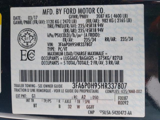 3FA6P0H95HR337807 2017 FORD FUSION, photo no. 12