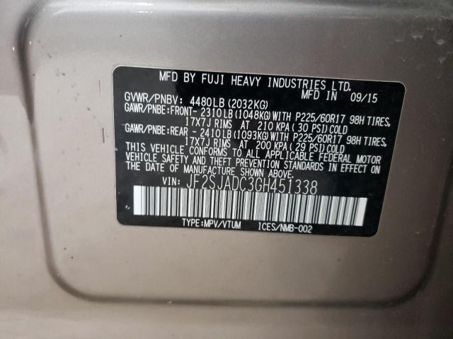 2016 SUBARU FORESTER 2 JF2SJADC3GH451338