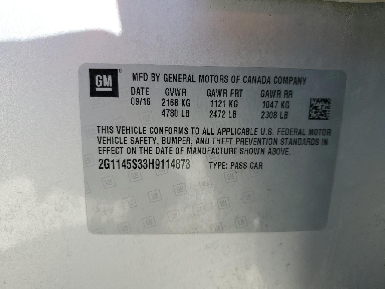 2G1145S33H9114873 2017 Chevrolet Impala Premier