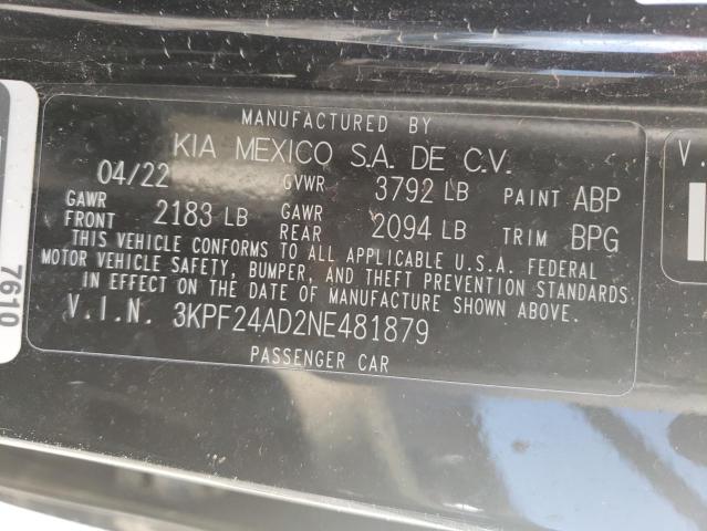 3KPF24AD2NE481879 | 2022 KIA FORTE FE