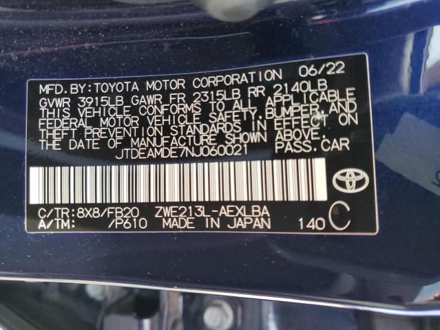 2022 TOYOTA COROLLA LE JTDEAMDE7NJ060021