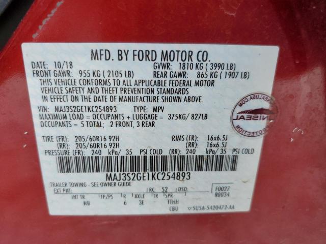 2019 FORD ECOSPORT S MAJ3S2GE1KC254893