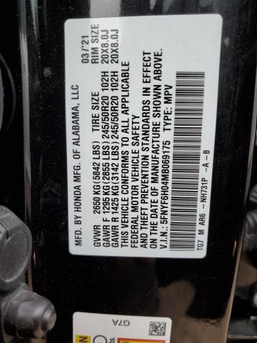 2021 HONDA PILOT ELIT - 5FNYF6H04MB069175