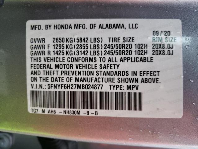 2021 HONDA PILOT SE 5FNYF6H27MB024877