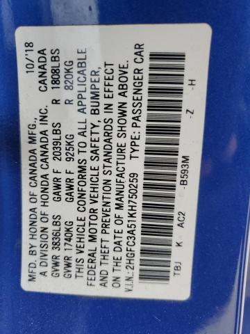 2019 HONDA CIVIC SI 2HGFC3A51KH750259
