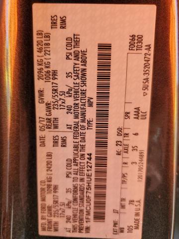2017 FORD ESCAPE S 1FMCU0F75HUE12744