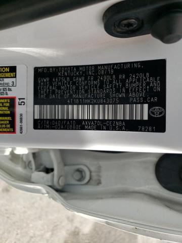 2019 TOYOTA CAMRY L 4T1B11HK2KU843075
