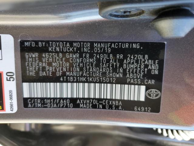 2019 TOYOTA CAMRY LE 4T1B31HK1KU515012