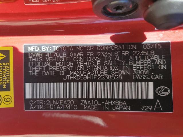 2015 LEXUS CT 200 JTHKD5BH1F2238528
