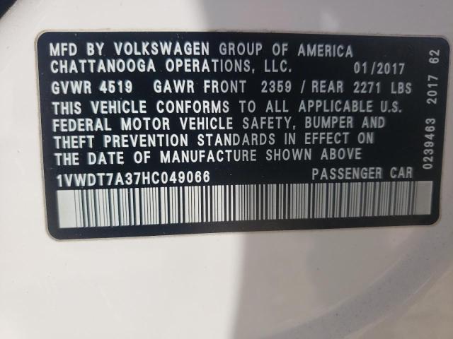 2017 VOLKSWAGEN PASSAT R-L 1VWDT7A37HC049066