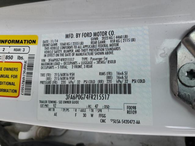2015 FORD FUSION S 3FA6P0G74FR215517
