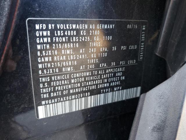 2016 VOLKSWAGEN TIGUAN S WVGAV7AX9GW029199