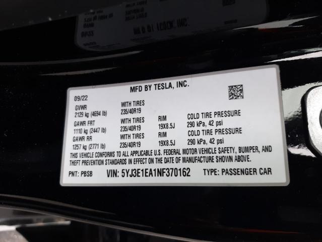 2022 TESLA MODEL 3 5YJ3E1EA1NF370162