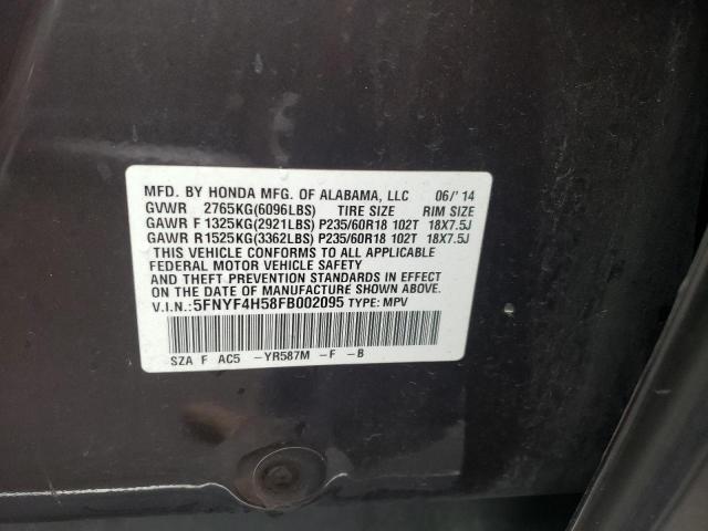 2015 HONDA PILOT EXL - 5FNYF4H58FB002095