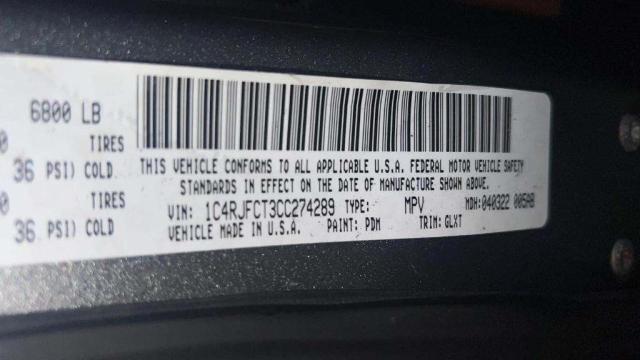1C4RJFCT3CC274289 Jeep Grand Cherokee Overland