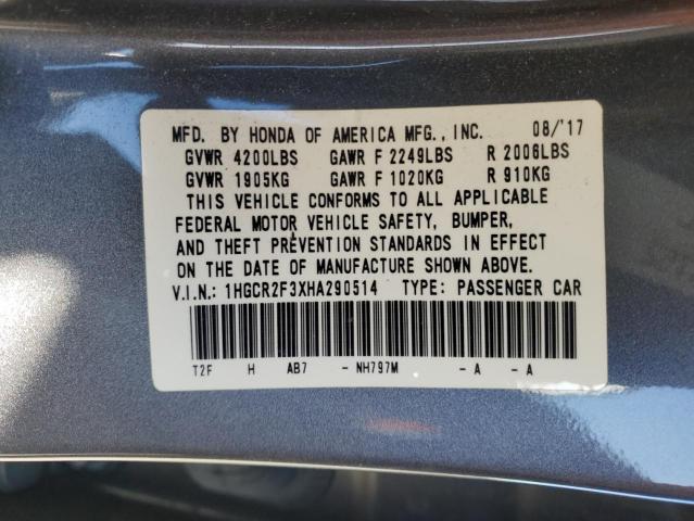 2017 HONDA ACCORD LX 1HGCR2F3XHA290514