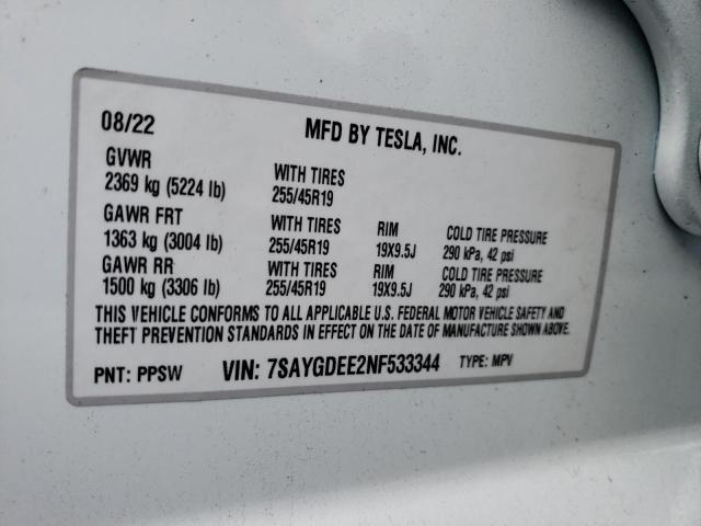 2022 TESLA MODEL Y 7SAYGDEE2NF533344