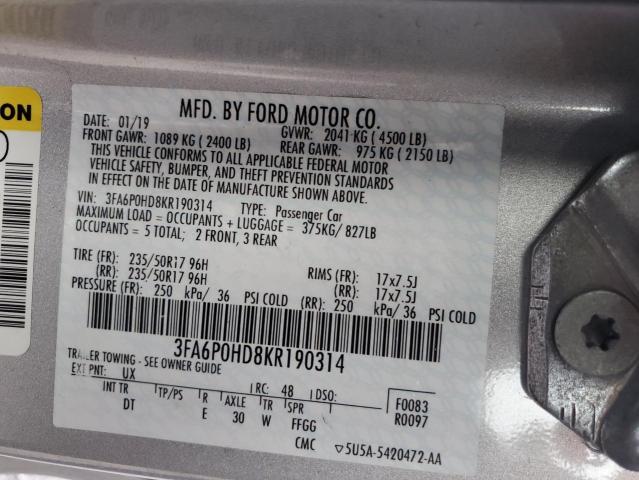 2019 FORD FUSION SE 3FA6P0HD8KR190314