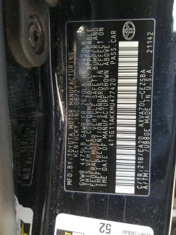 2021 TOYOTA CAMRY SE 4T1G11AKXMU477420