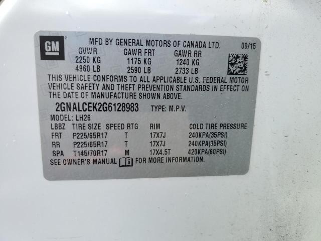 2016 CHEVROLET EQUINOX LT 2GNALCEK2G6128983