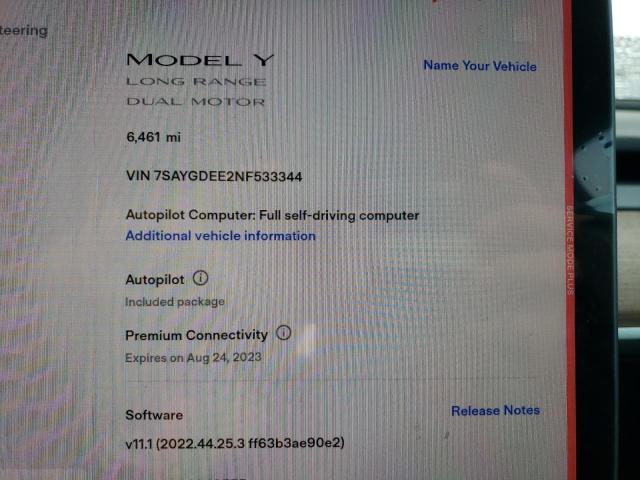 2022 TESLA MODEL Y 7SAYGDEE2NF533344