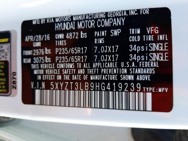 2017 HYUNDAI SANTA FE S 5XYZT3LB9HG419239