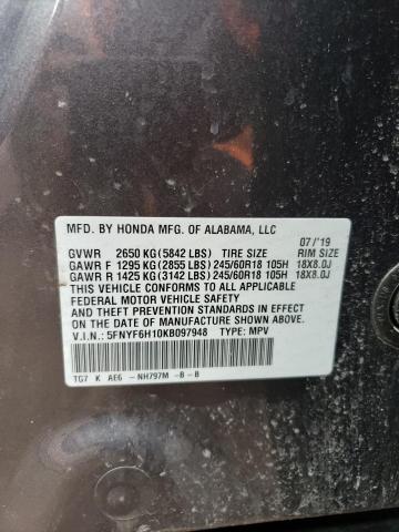 2019 HONDA PILOT LX 5FNYF6H10KB097948