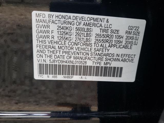 5J8YD9H4XNL010528 Acura Mdx Technology