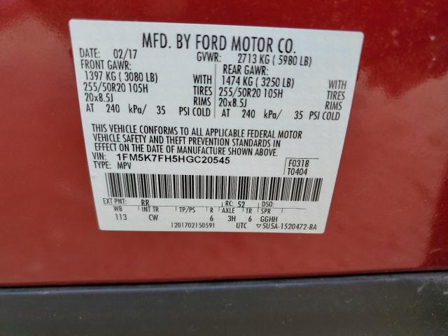 2017 FORD EXPLORER L 1FM5K7FH5HGC20545