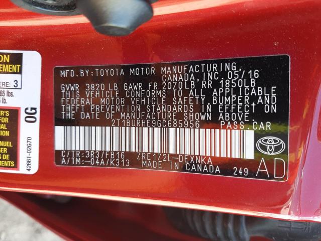 2016 TOYOTA COROLLA L 2T1BURHE9GC685956