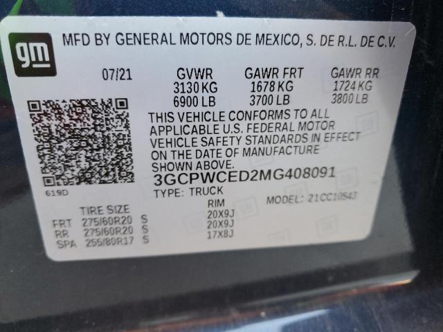 2021 CHEVROLET SILVERADO 3GCPWCED2MG408091