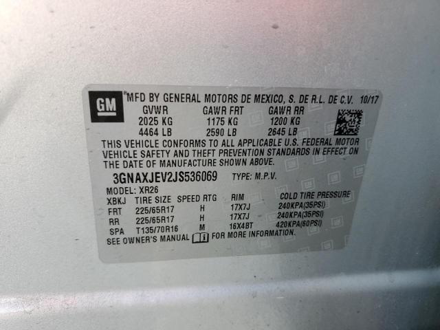 2018 CHEVROLET EQUINOX LT 3GNAXJEV2JS536069