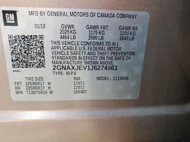 2018 CHEVROLET EQUINOX LT 2GNAXJEV1J6274561