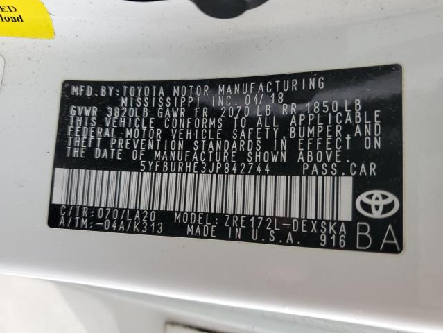 2018 TOYOTA COROLLA L 5YFBURHE3JP842744