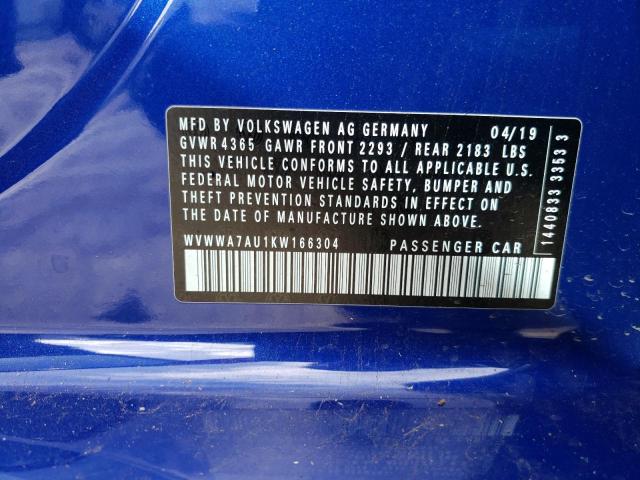 2019 VOLKSWAGEN GOLF R WVWWA7AU1KW166304