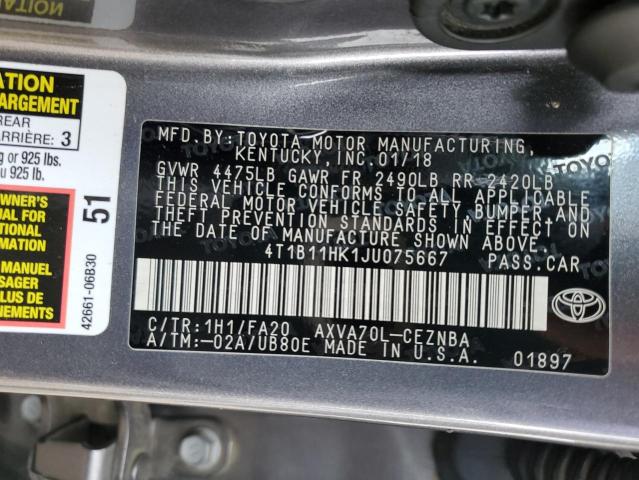 2018 TOYOTA CAMRY L 4T1B11HK1JU075667