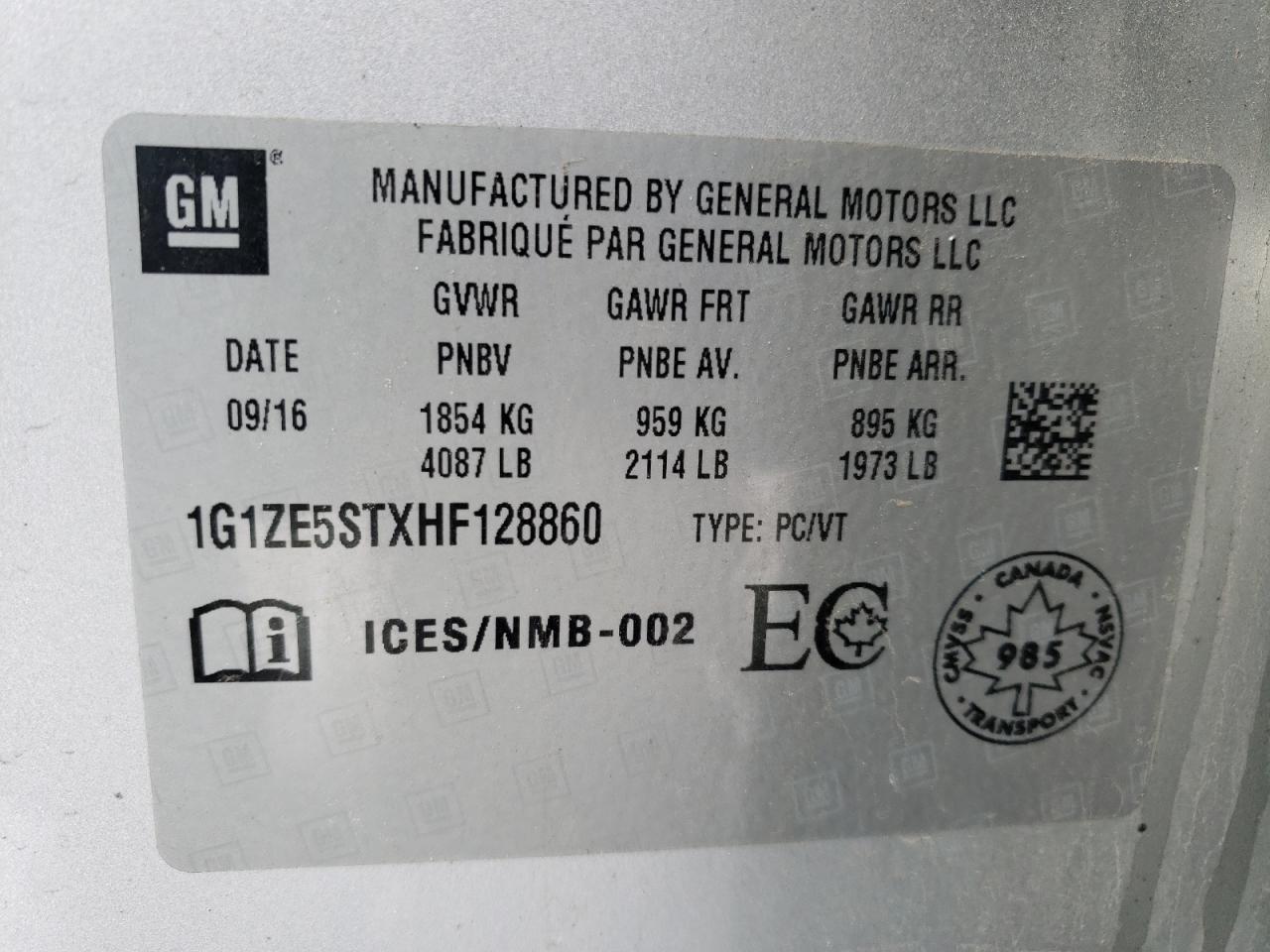 1G1ZE5STXHF128860 CHEVROLET MALIBU 2017