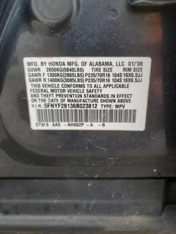 2006 Honda Pilot Lx VIN: 5FNYF28136B023812 Lot: 49158244
