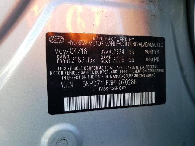 5NPD74LF3HH070286 Hyundai ELANTRA SE
