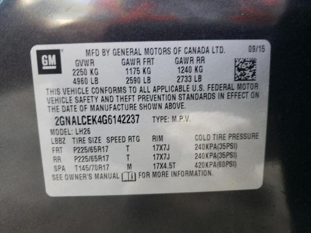 2016 CHEVROLET EQUINOX LT 2GNALCEK4G6142237
