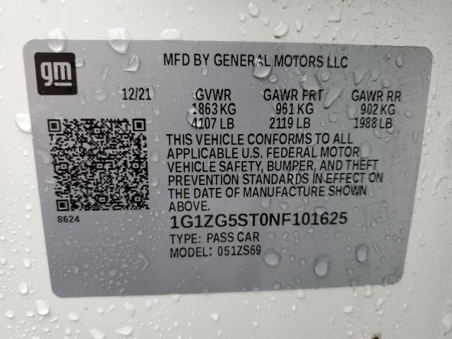 2022 CHEVROLET MALIBU RS 1G1ZG5ST0NF101625