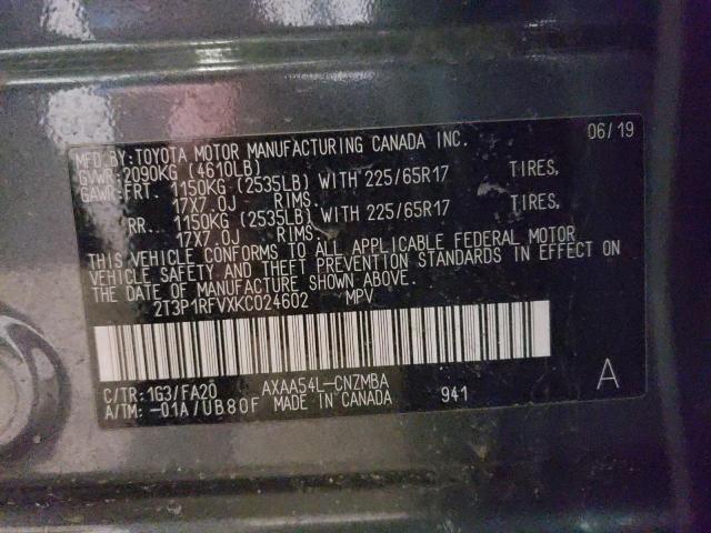 2019 TOYOTA RAV4 XLE 2T3P1RFVXKC024602