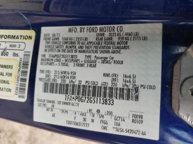 2016 FORD FUSION S 1FA6P0G72G5113833