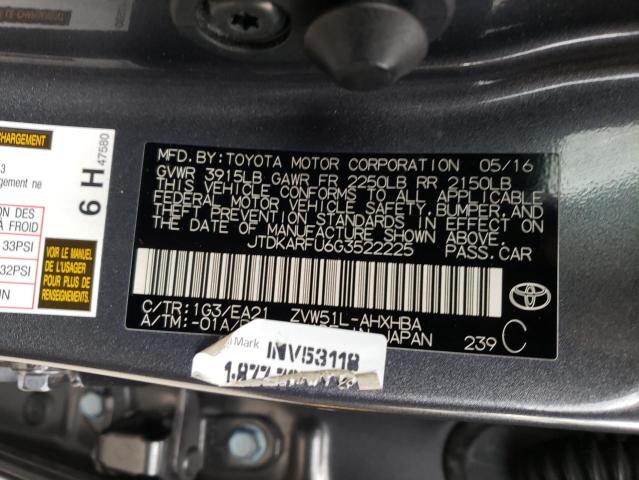 2016 TOYOTA PRIUS JTDKARFU6G3522225
