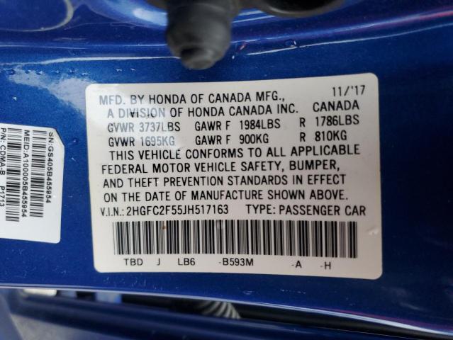 2018 HONDA CIVIC LX 2HGFC2F55JH517163