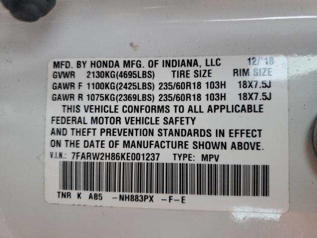 2019 HONDA CR-V EXL 7FARW2H86KE001237