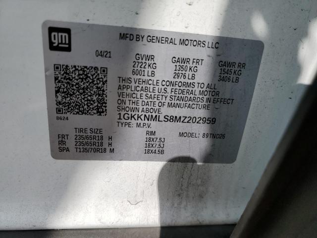 1GKKNMLS8MZ202959 GMC ACADIA SLT