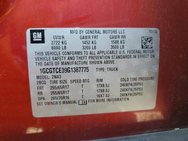 2016 CHEVROLET COLORADO L 1GCGTCE39G1387775