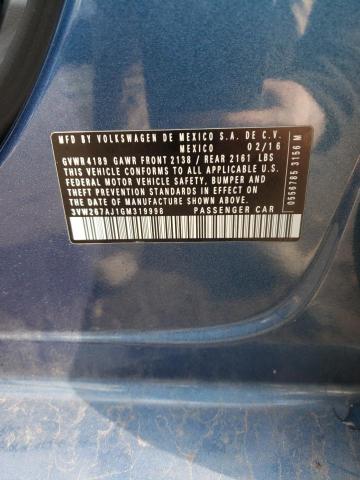 2016 VOLKSWAGEN JETTA S 3VW267AJ1GM319998